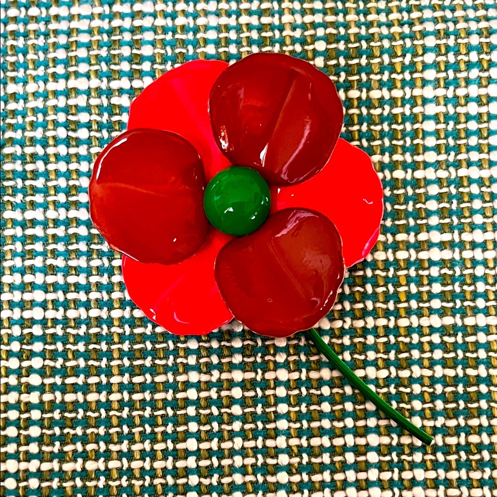 Vintage Red and Green Enamel Poppy Pin